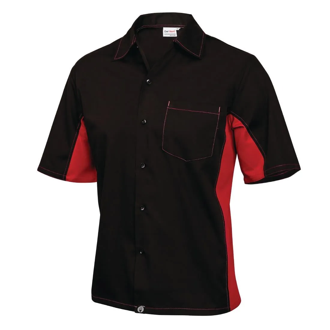 A952-M Chef Works Unisex Contrast Shirt Black and Red M