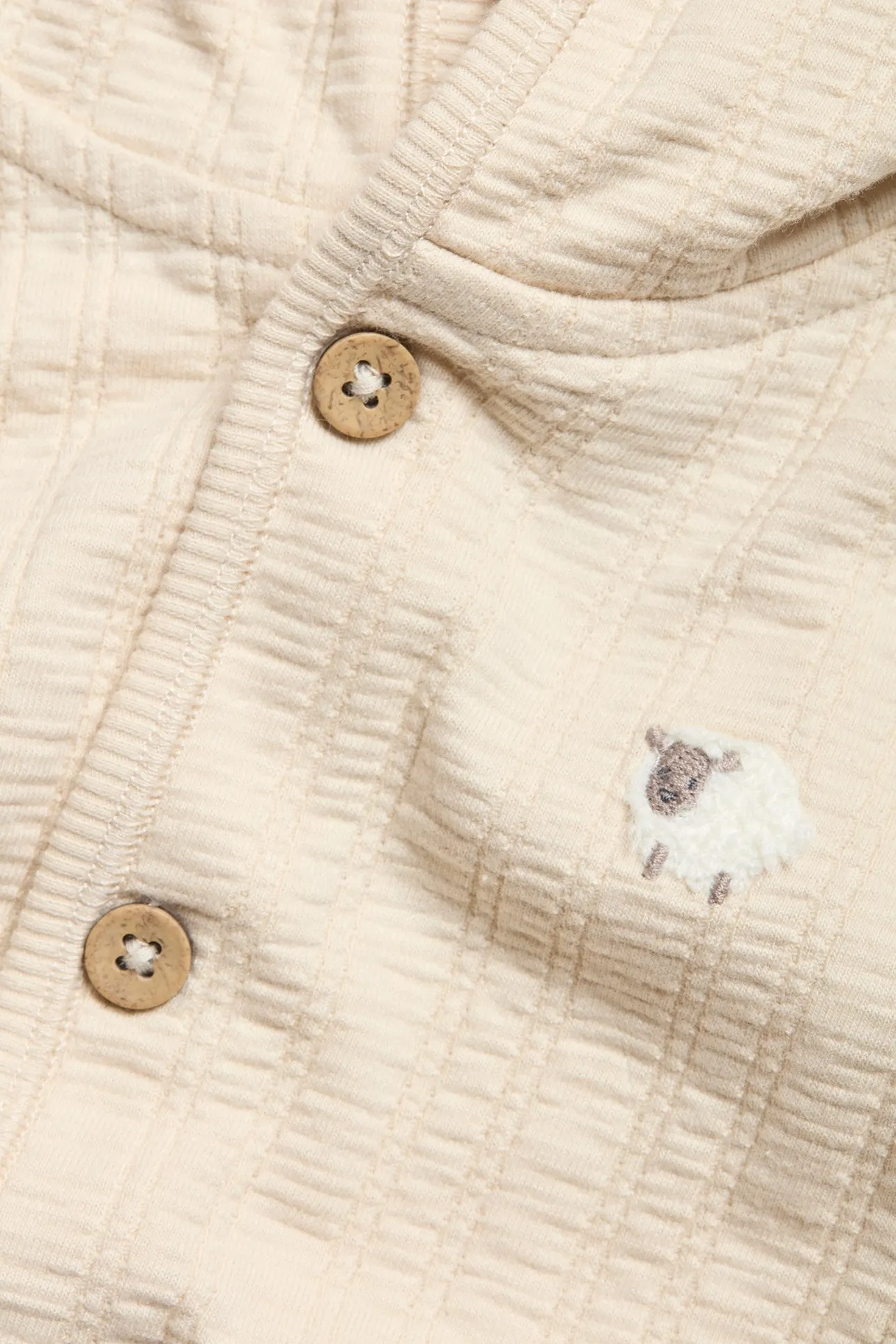 Baby beige quilted hood cardigan with lamb appliqué