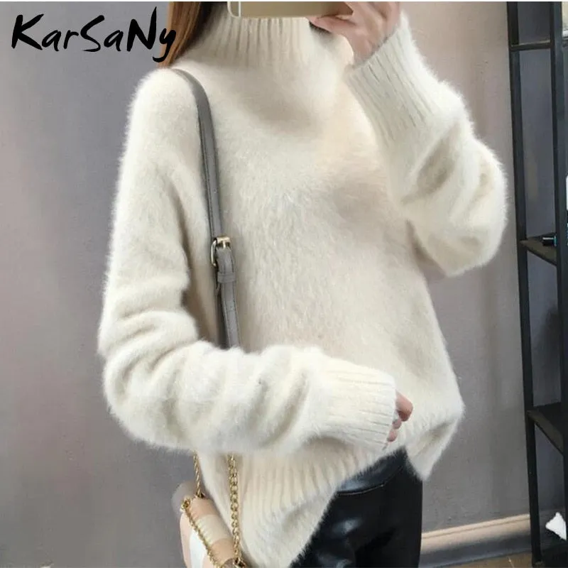 Back To School Winter Mink Cashmere Thick Sweater Women Jumper White Pull Femme Loose Pullover Knitted Fluffy Sweaters For Women Winter