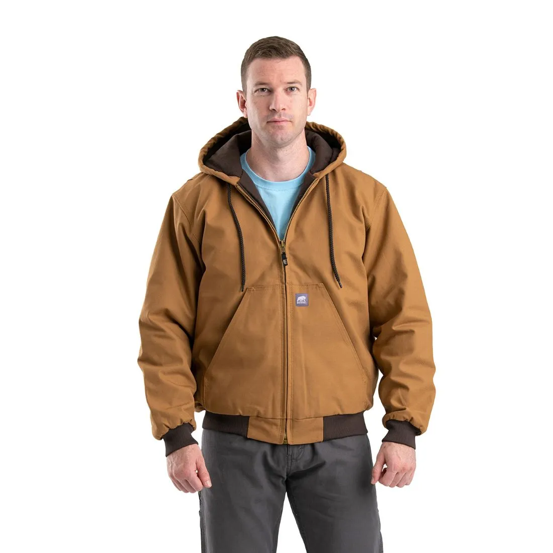 Berne Men's Heritage Duck Hooded Active Work Jacket HJ51 - Brown