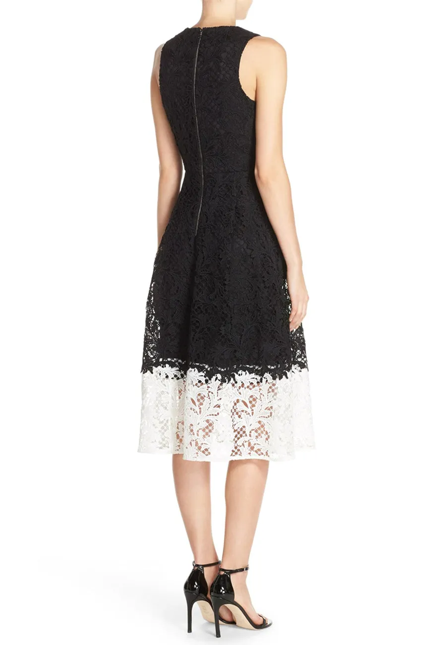 Black and White Antonia Colour Block Lace Midi Dress