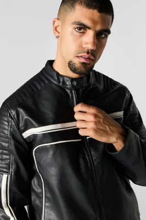 Blouson de style moto en similicuir contrastant