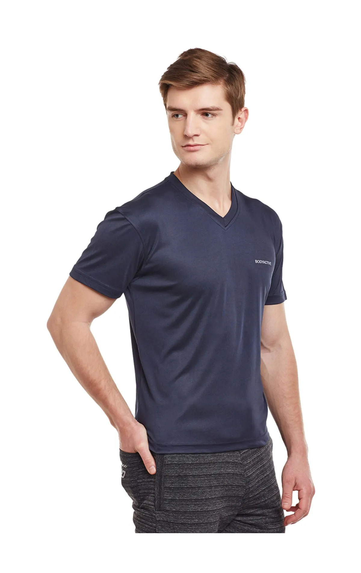 Bodyactive Navy Dri-Fit V-Neck T-Shirt-TS11-NAV