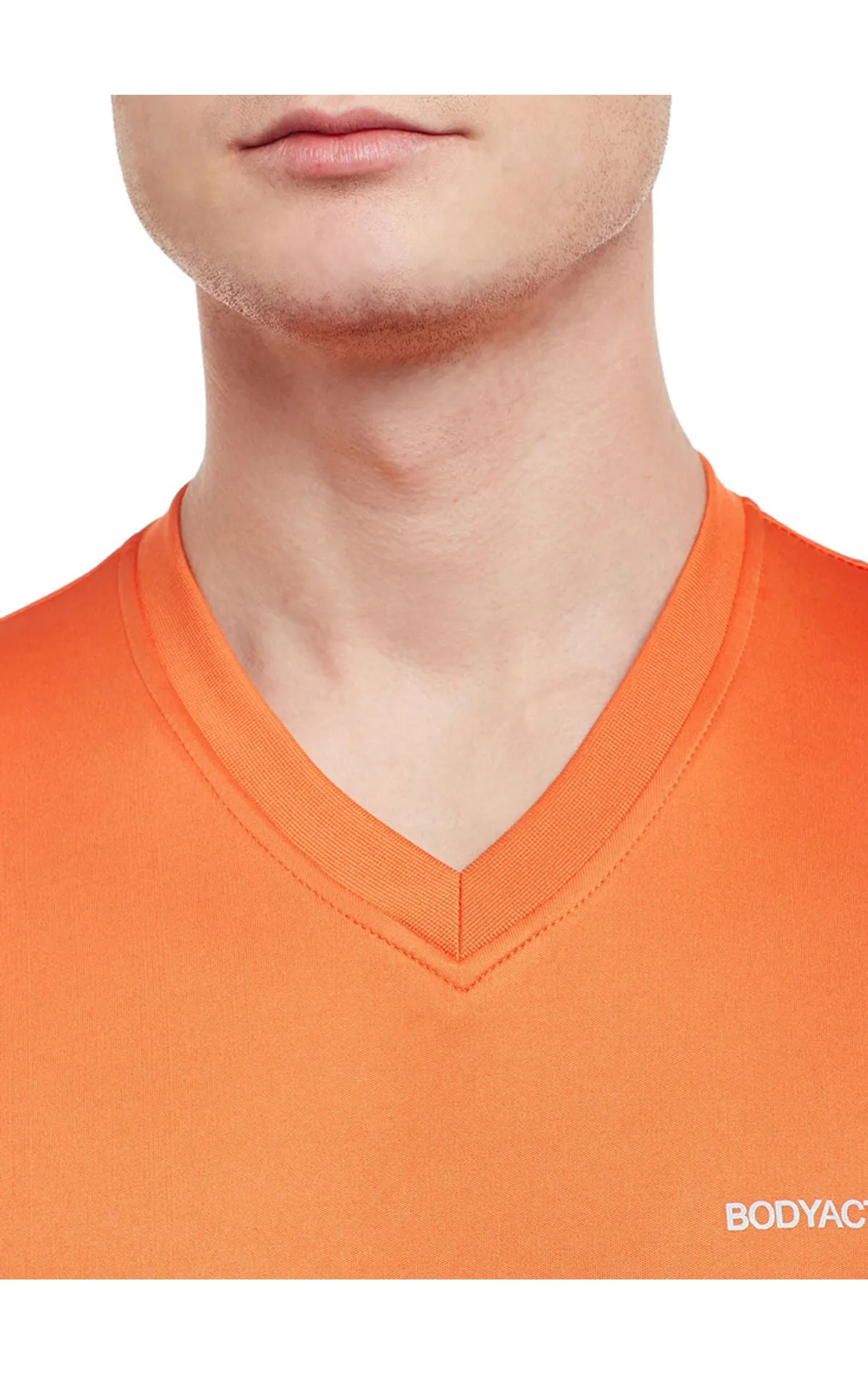 Bodyactive Orange Men Dri-Fit V-Neck T-Shirt-TS11-ORNG