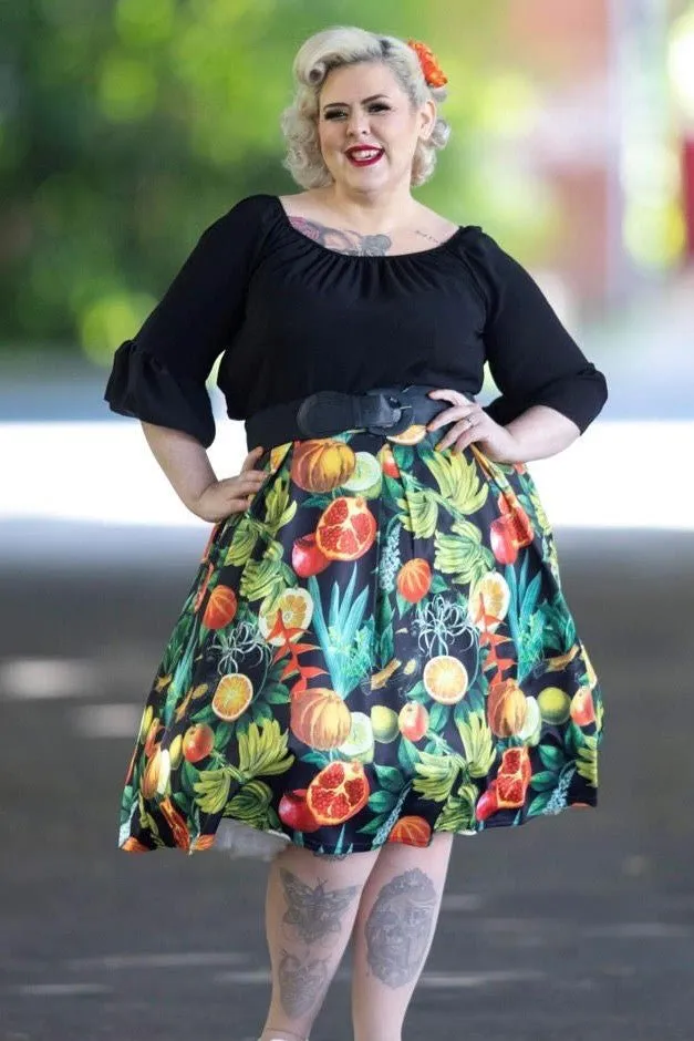 Carolyn Box Pleat Tropical Fruity Skirt