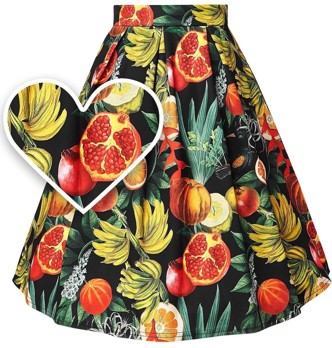 Carolyn Box Pleat Tropical Fruity Skirt