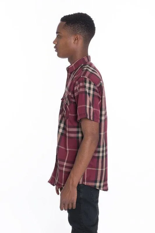 Casual Short Sleeve Checker Shirts