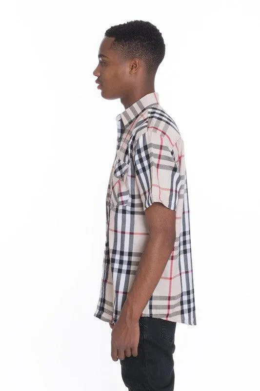 Casual Short Sleeve Checker Shirts