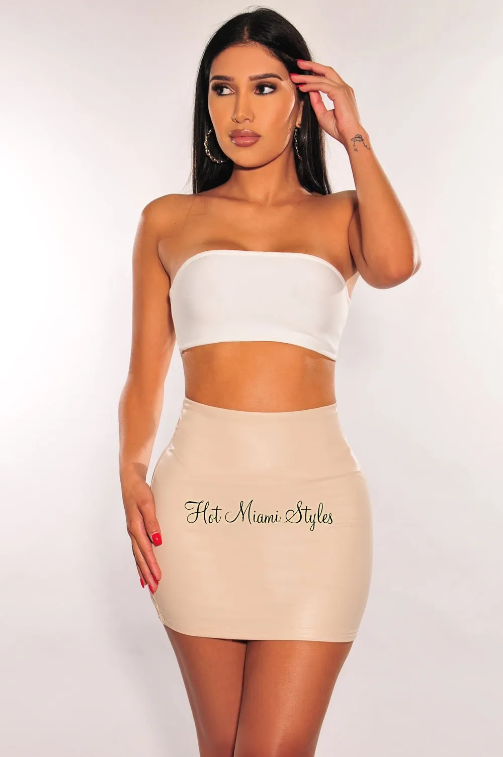 Cream Faux Leather Mini Skirt