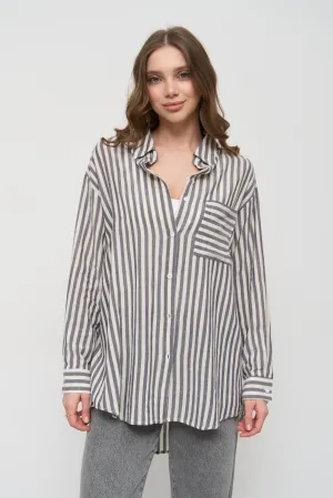 Dark Blue Oversize Striped Shirt