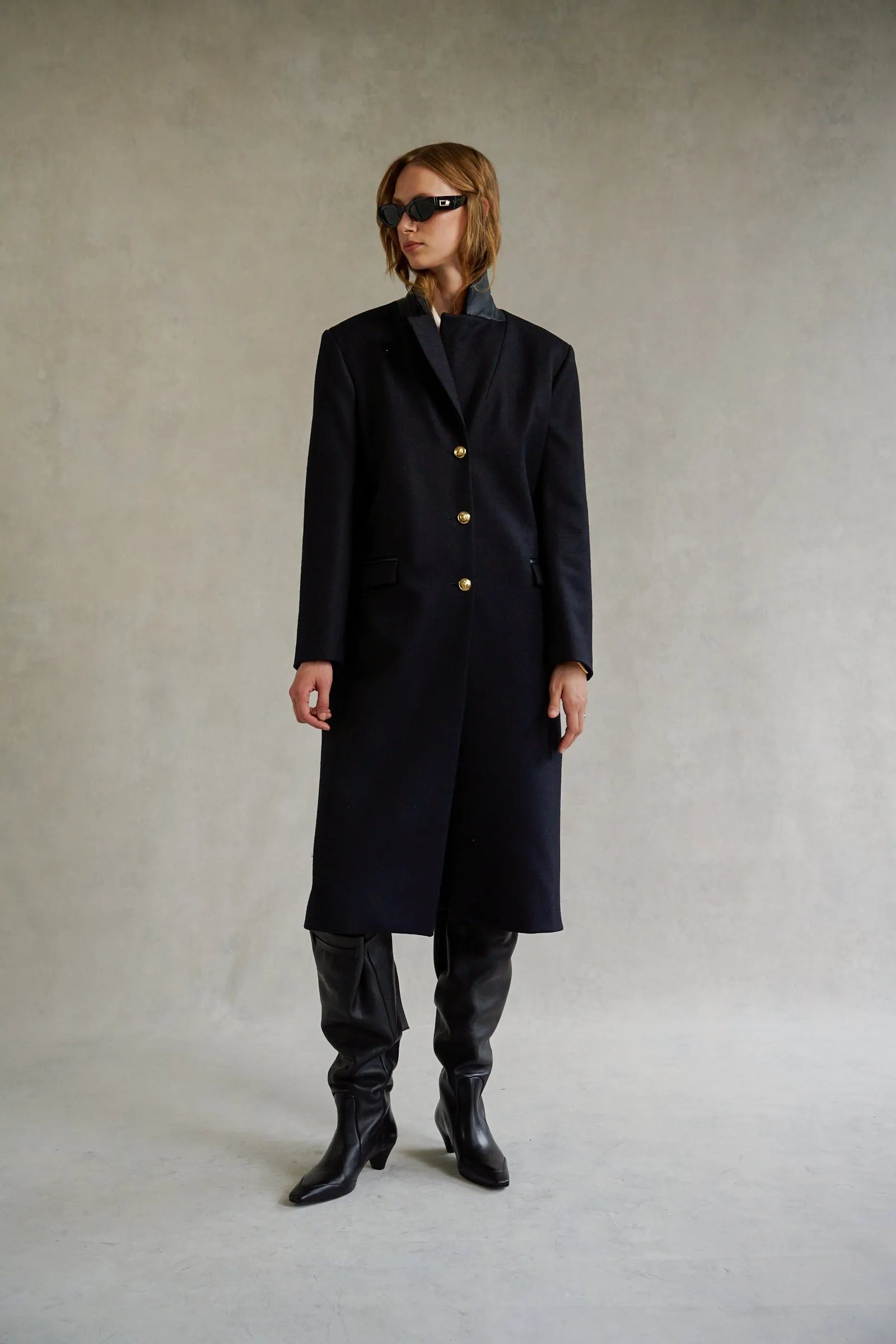 DARK NAVY ‘CIGARETTE’ TAILORED COAT