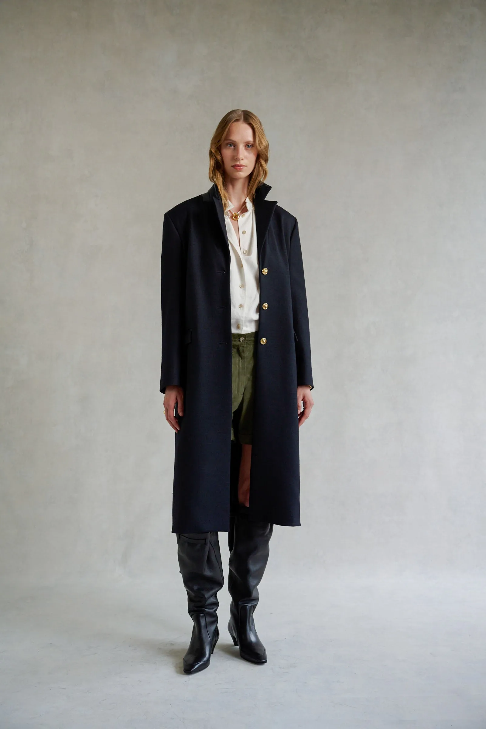 DARK NAVY ‘CIGARETTE’ TAILORED COAT