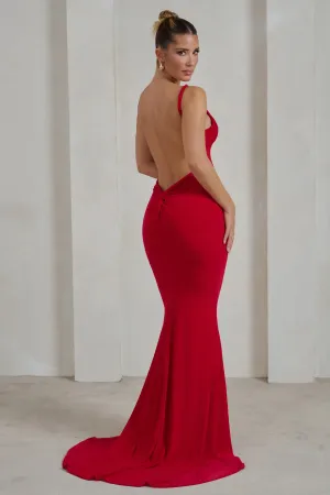 Endless Love | Red Backless Knot Detail Fishtail Maxi Dress