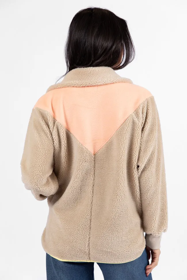 Good Feelings Beige Multi Colorblock Sherpa Pullover FINAL SALE