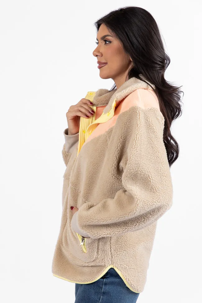 Good Feelings Beige Multi Colorblock Sherpa Pullover FINAL SALE