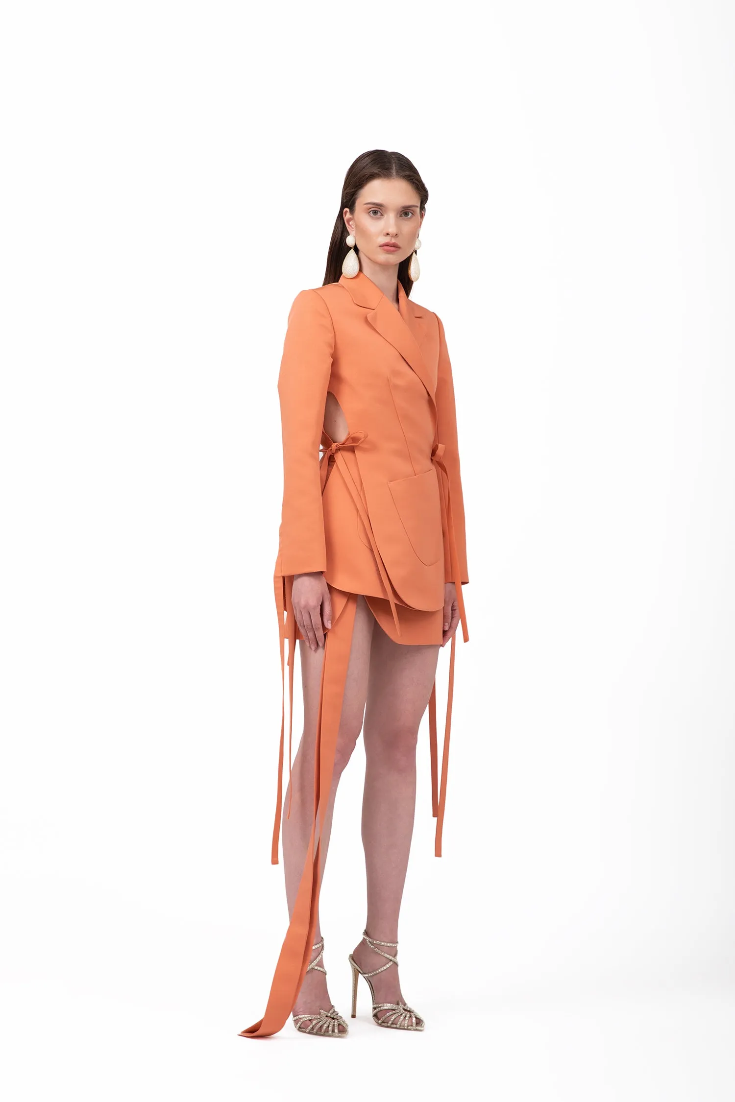 Haily Orange Blazer Skirt Suit Set