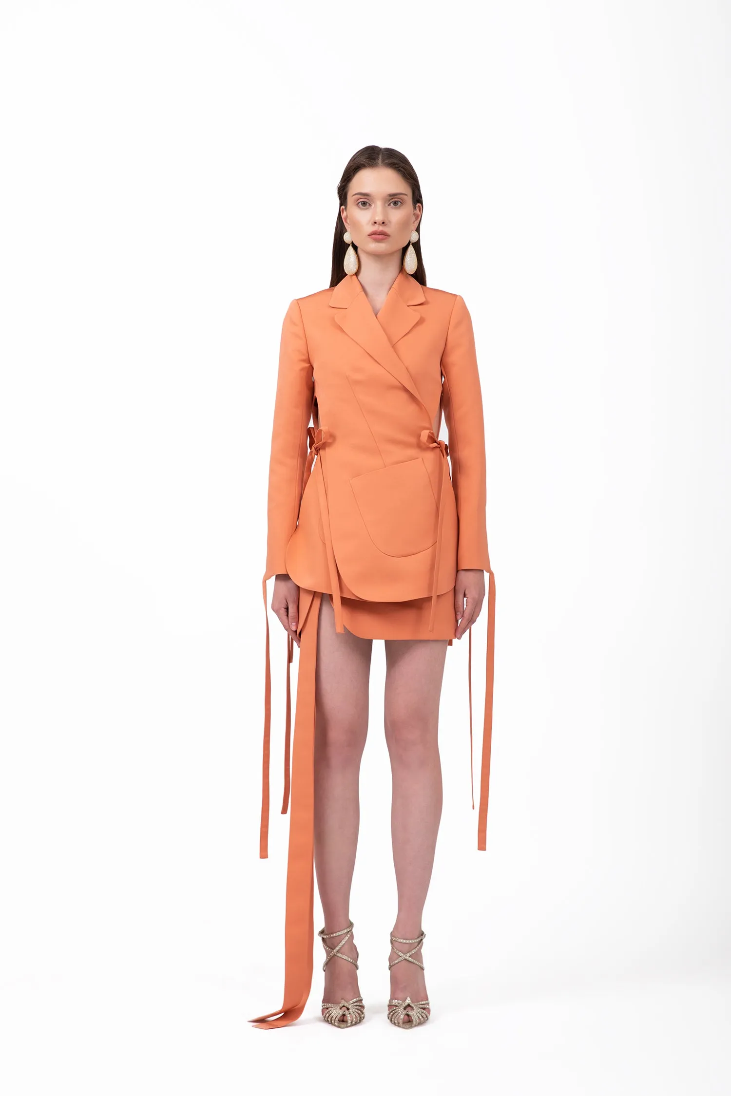 Haily Orange Blazer Skirt Suit Set