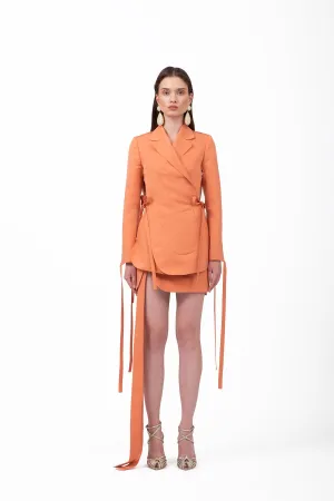 Haily Orange Blazer Skirt Suit Set