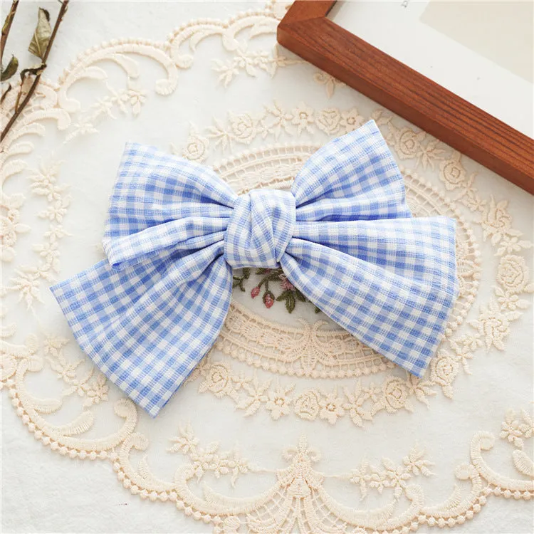 Hair Bands Summer Plaid Fabric Bow Spring Clip