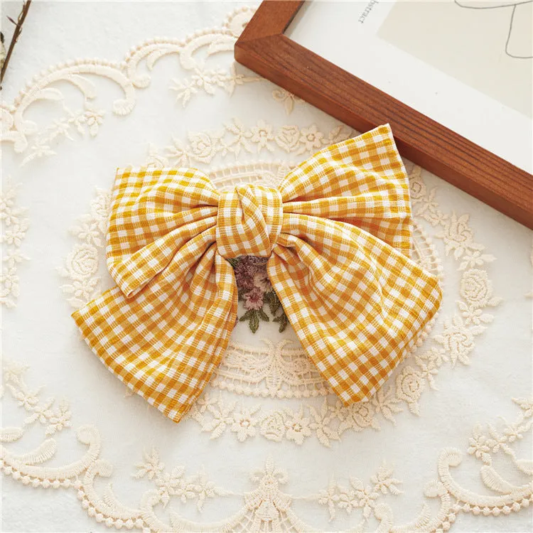 Hair Bands Summer Plaid Fabric Bow Spring Clip