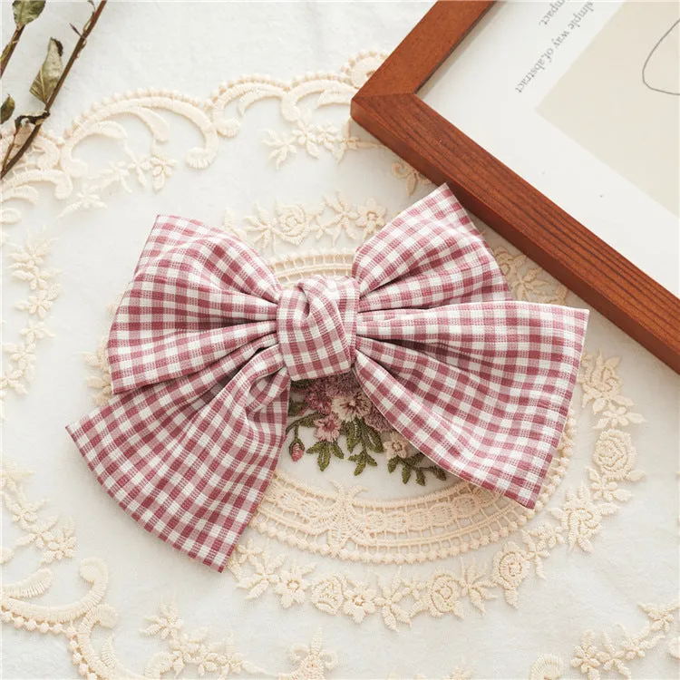 Hair Bands Summer Plaid Fabric Bow Spring Clip