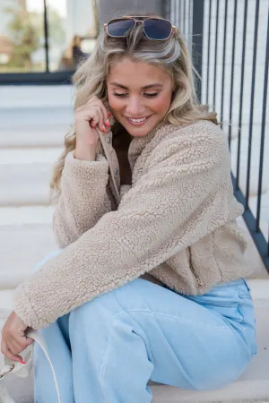 Headed To The Slopes Beige Sherpa Pullover