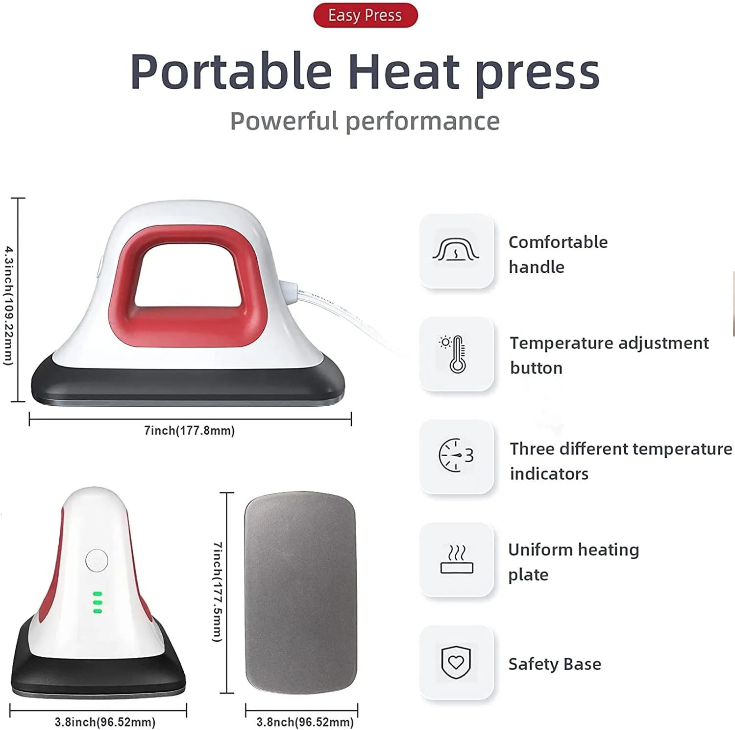 Heat Press - 7" x 3.8" Heat Press Machines for T Shirts Shoes Bags Hats and HTV Vinyl Projects & Portable Easy Iron Press Machine