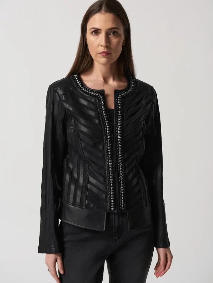 Joseph Ribkoff Black Faux-Leather and Mesh Jacket 233962 11