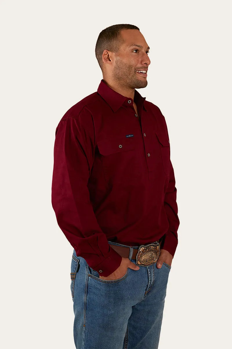 King River Mens Half Button Work Shirt - Burgundy