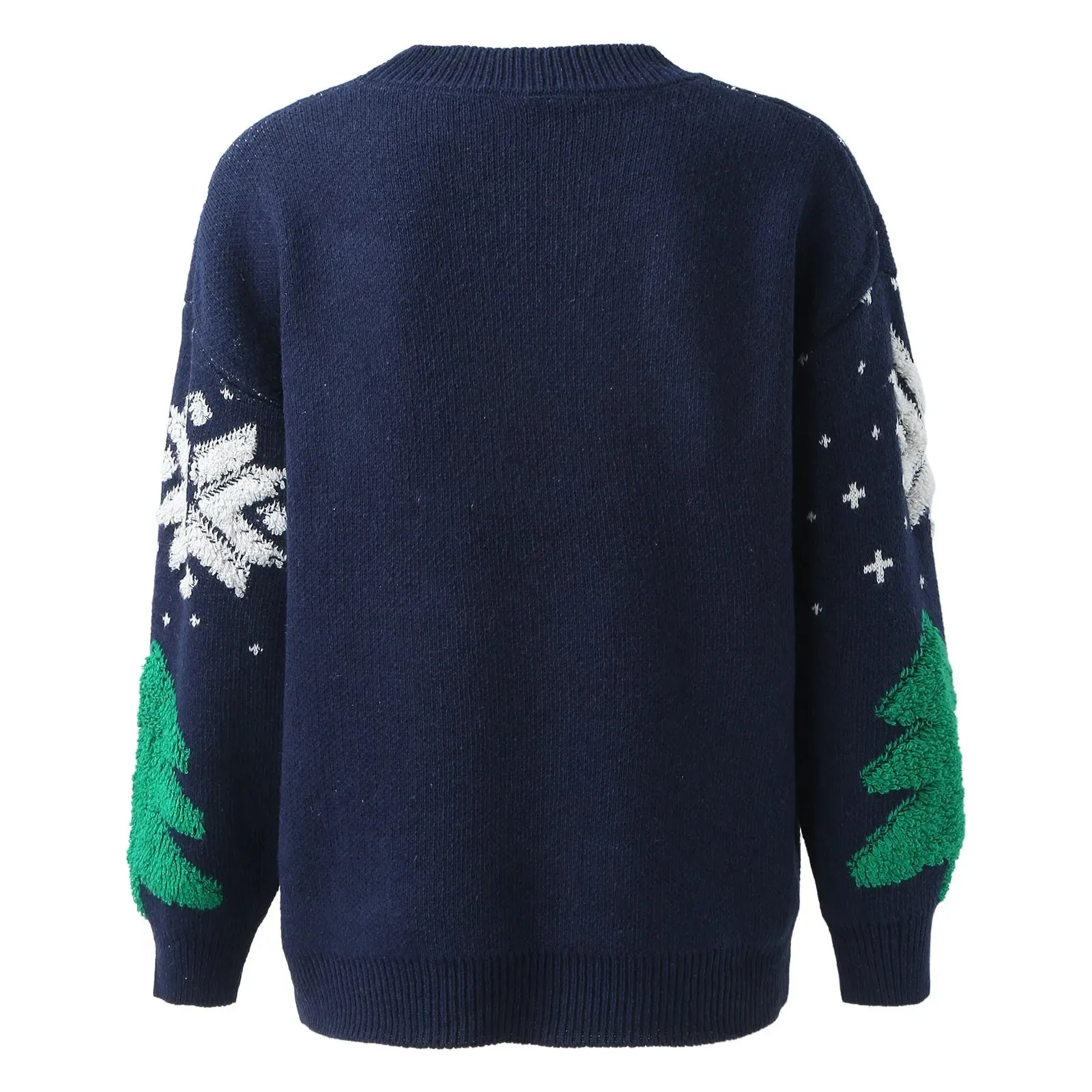 Knitted Spliced Vintage Loose Round Neck Long Sleeve Christmas Sweater