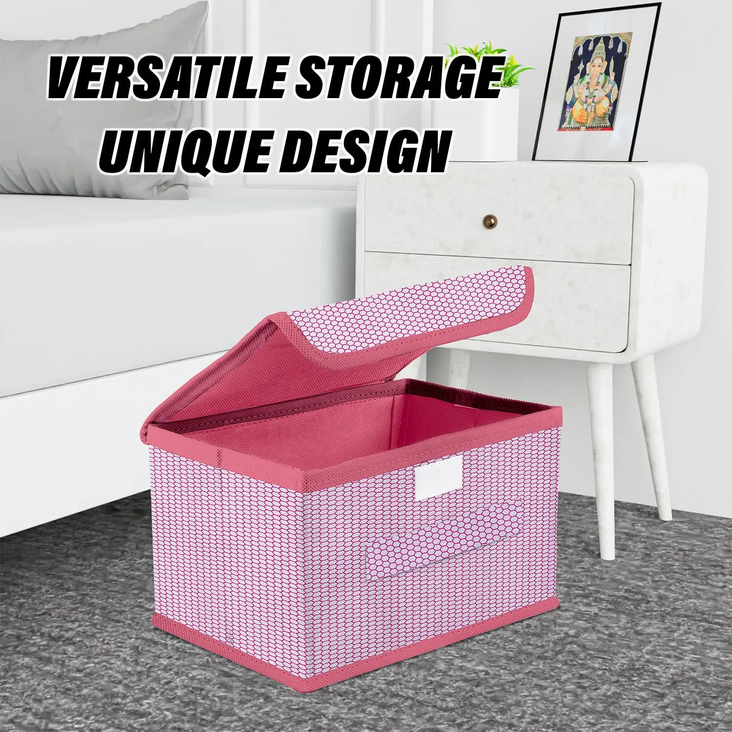 Kuber Industries Drawer Storage Box | Foldable Dhakkan Storage Box | Non-Woven Clothes Organizer For Toys | Storage Box with Handle | Small | Pack of 3 | Pink & Gray