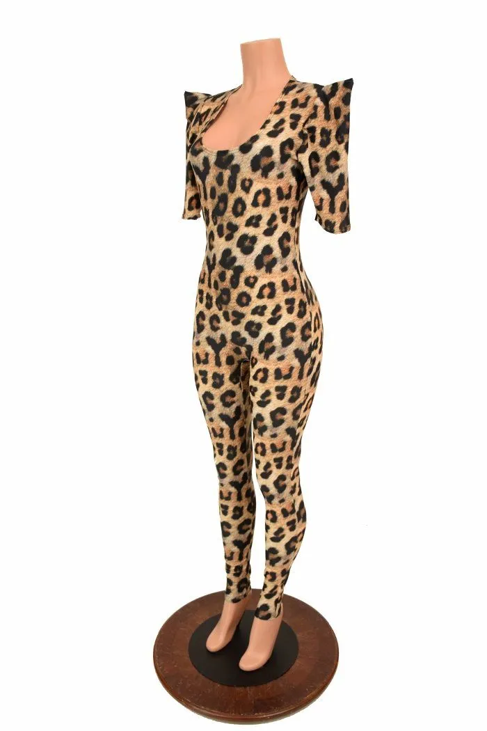 Leopard Sharp Shoulder Catsuit