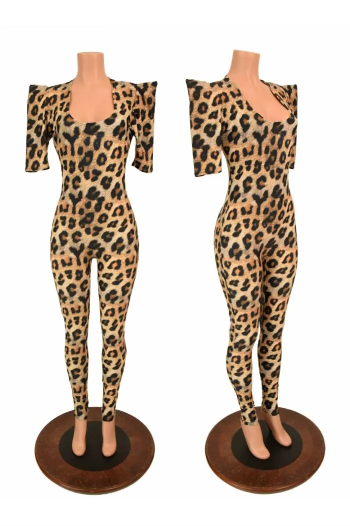 Leopard Sharp Shoulder Catsuit