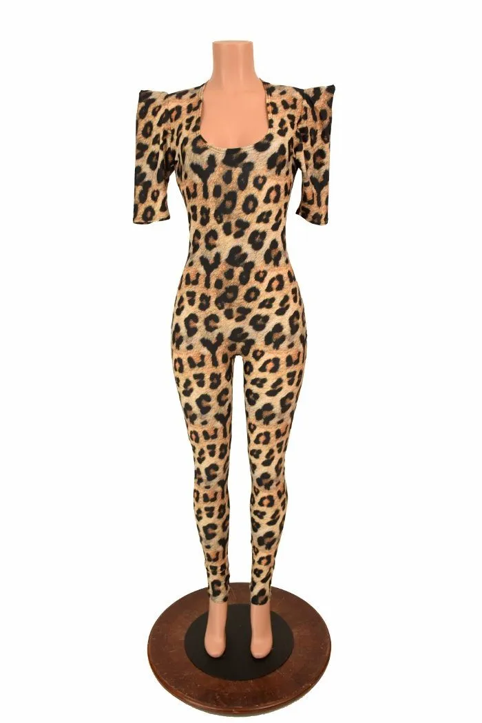 Leopard Sharp Shoulder Catsuit