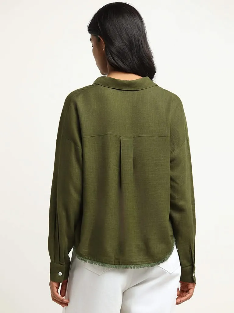 LOV Green Blended Linen Shirt