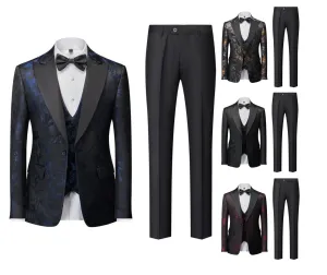 Luxury high Quality Men's Jacquard 3 Piece Tuxedo Suit Wedding Party Blazer, Waistcoat & Pants Set Suits | 1515