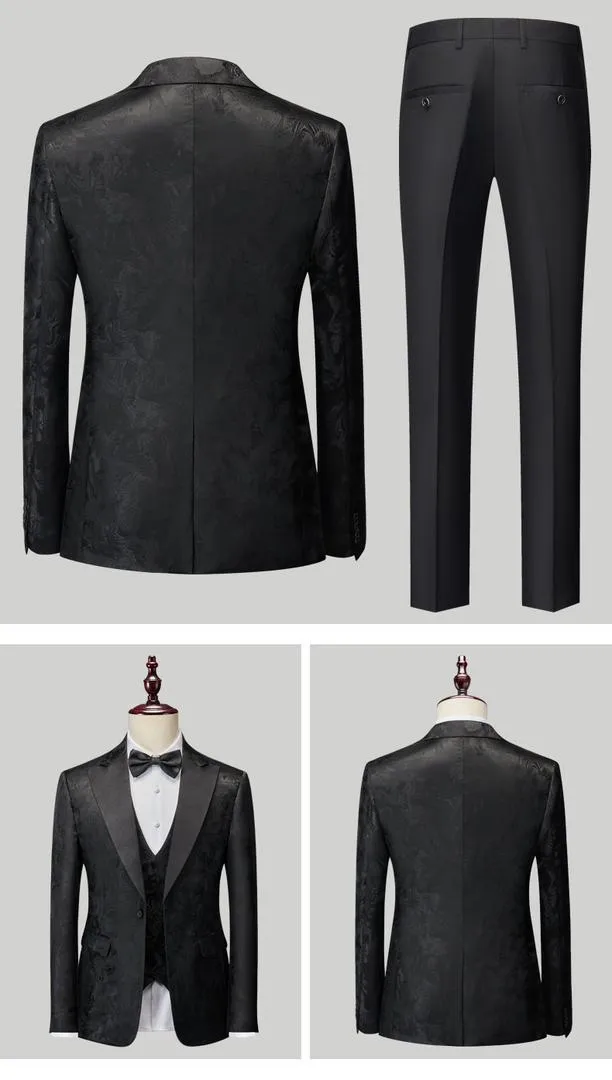 Luxury high Quality Men's Jacquard 3 Piece Tuxedo Suit Wedding Party Blazer, Waistcoat & Pants Set Suits | 1515