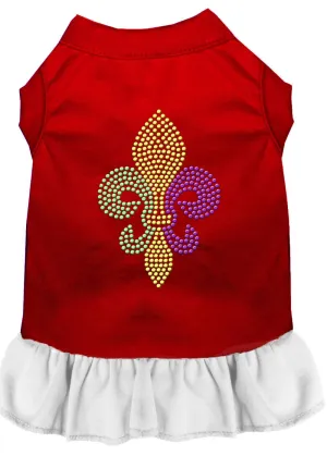 Mardi Gras Fleur De Lis Rhinestone Dress Red With White Med (12)