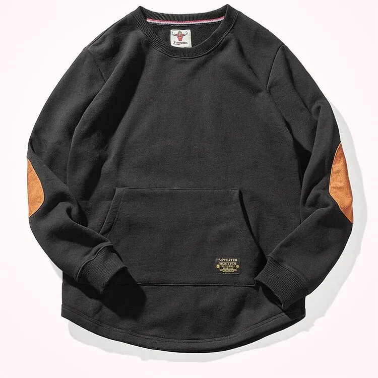 Men's Heavy Velvet Elbow Patch Kangaroo Pocket Sweatshirt