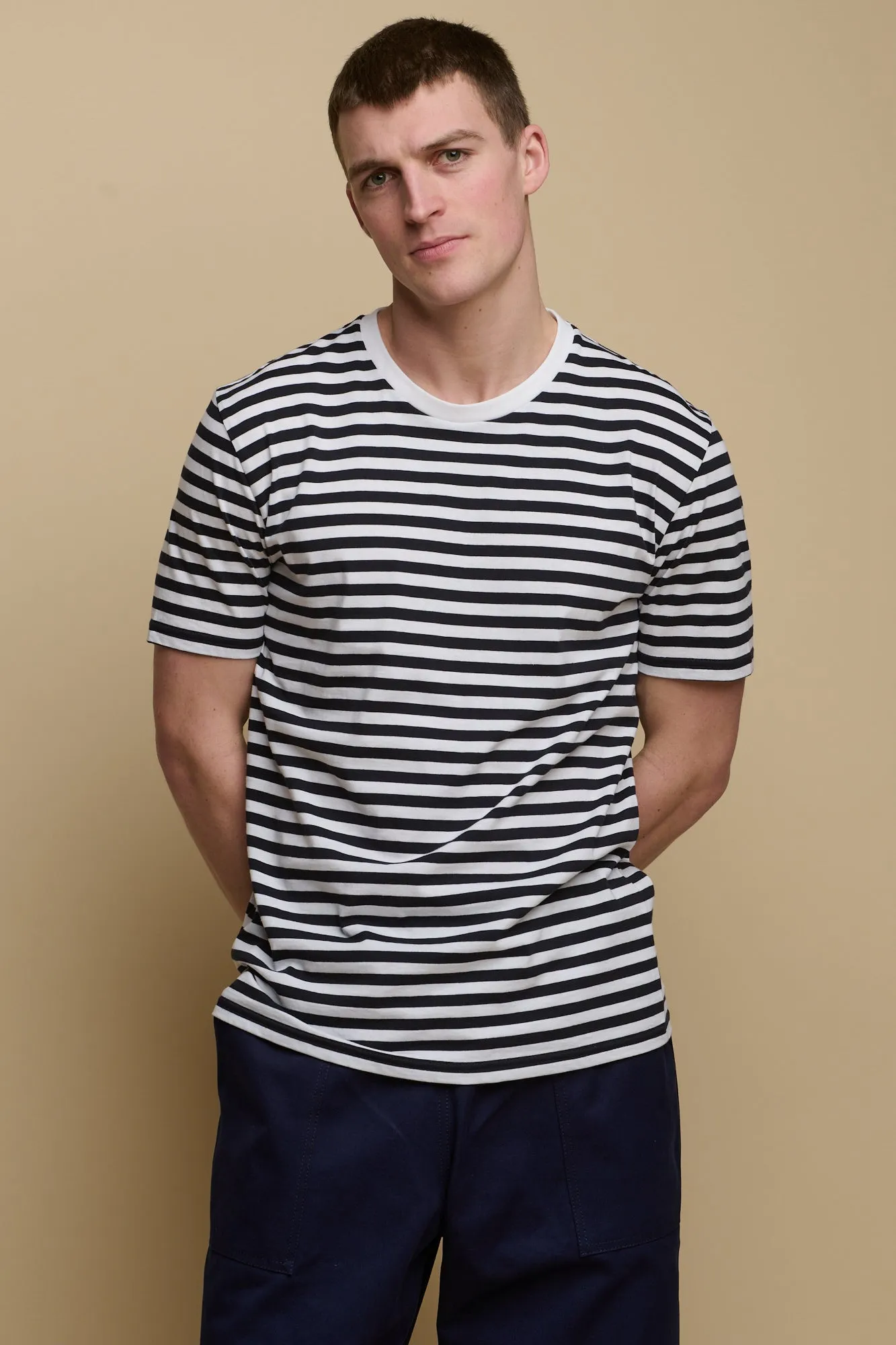 Men's Short Sleeve Stripe T Shirt Navy/White