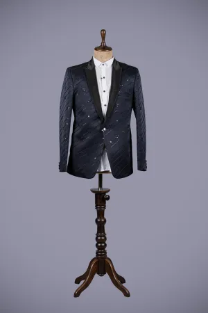 Navy Jacquard Tuxedo with Peak Lapels