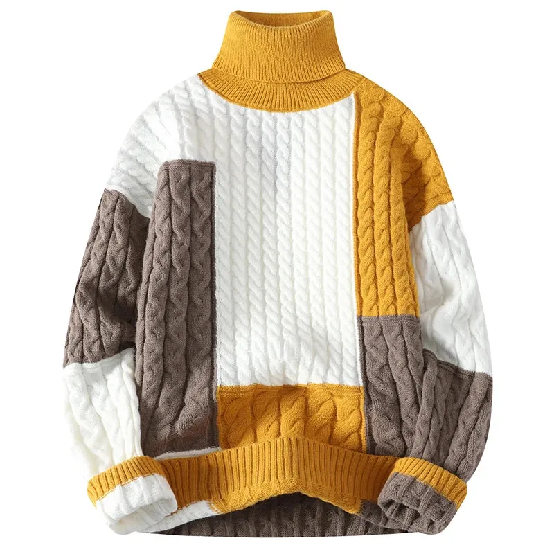 NEW Men's Colorblock Thickened Turtleneck Sweater