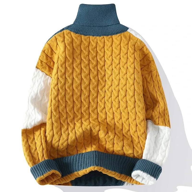 NEW Men's Colorblock Thickened Turtleneck Sweater