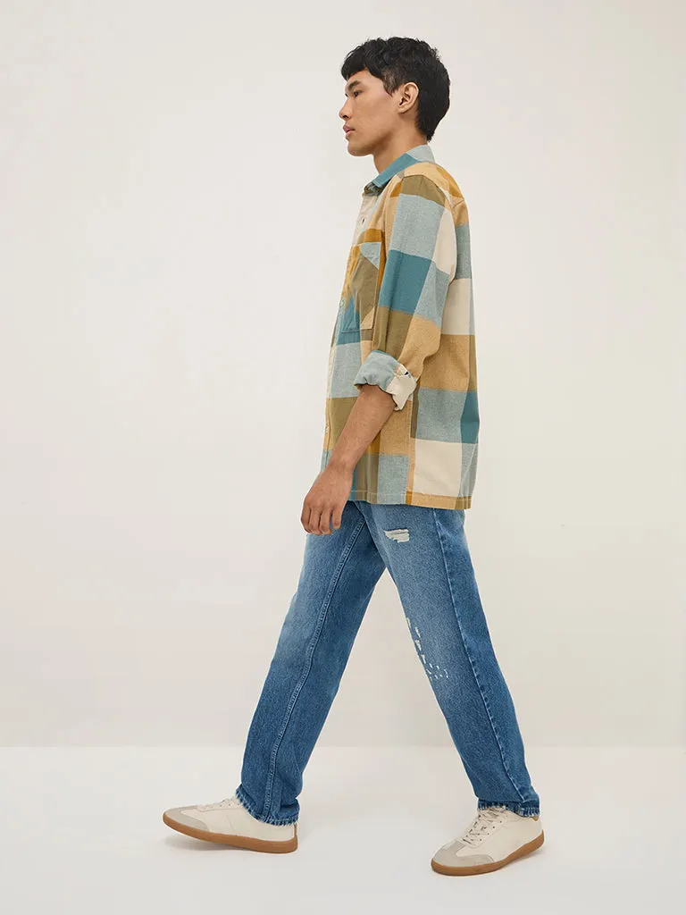 Nuon Multicolour Checks Printed Relaxed-Fit Cotton Shirt