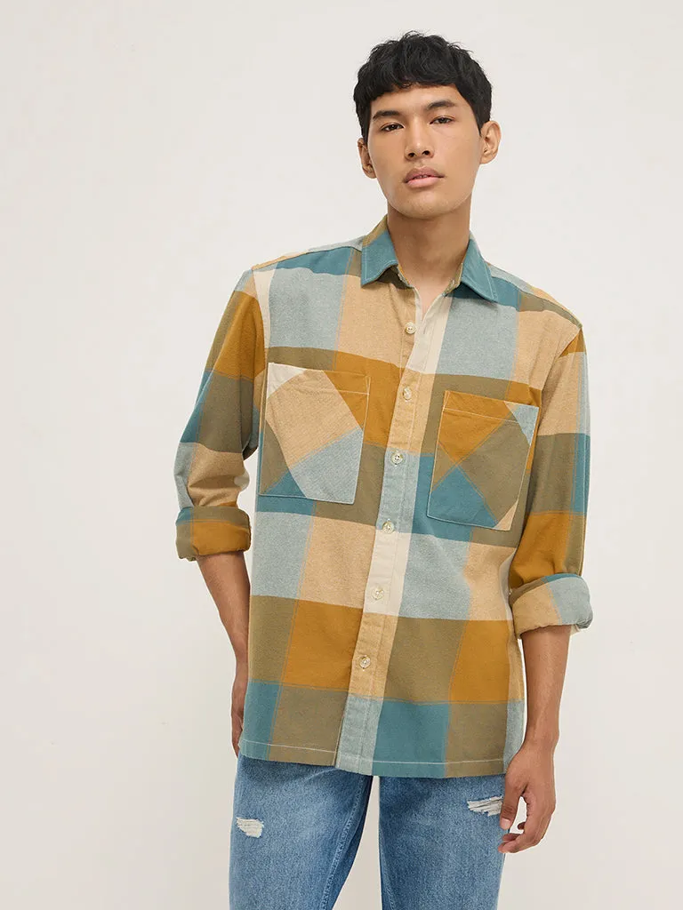 Nuon Multicolour Checks Printed Relaxed-Fit Cotton Shirt