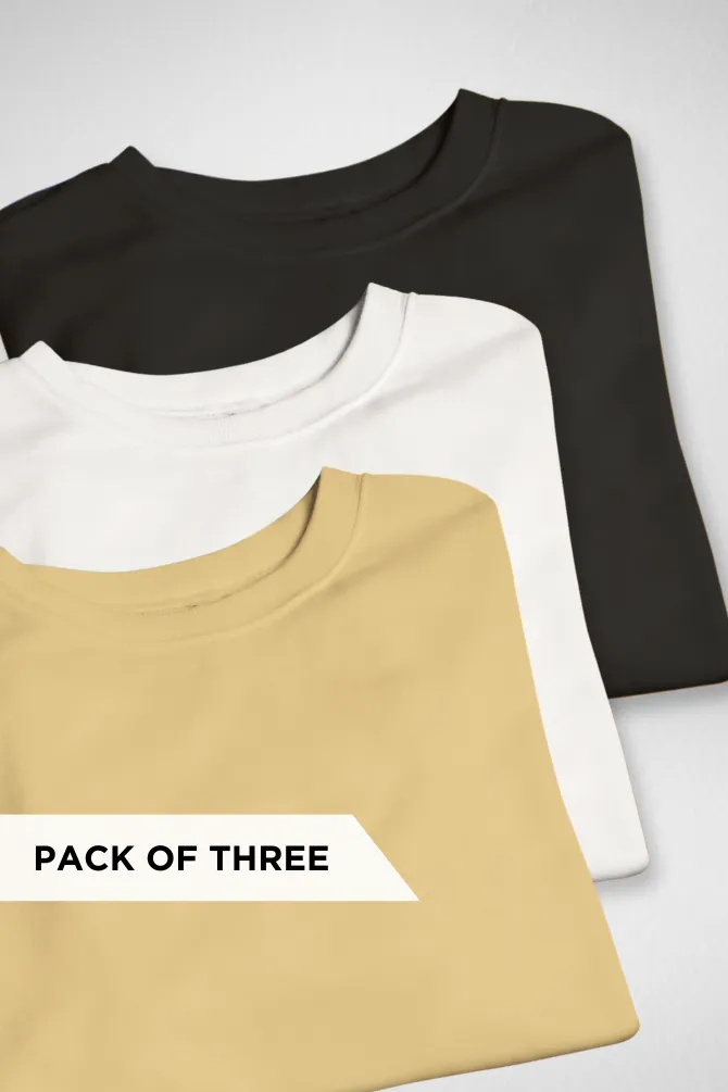 Pack Of 3 Lightweight Oversized T-shirts White Black and Beige for Men