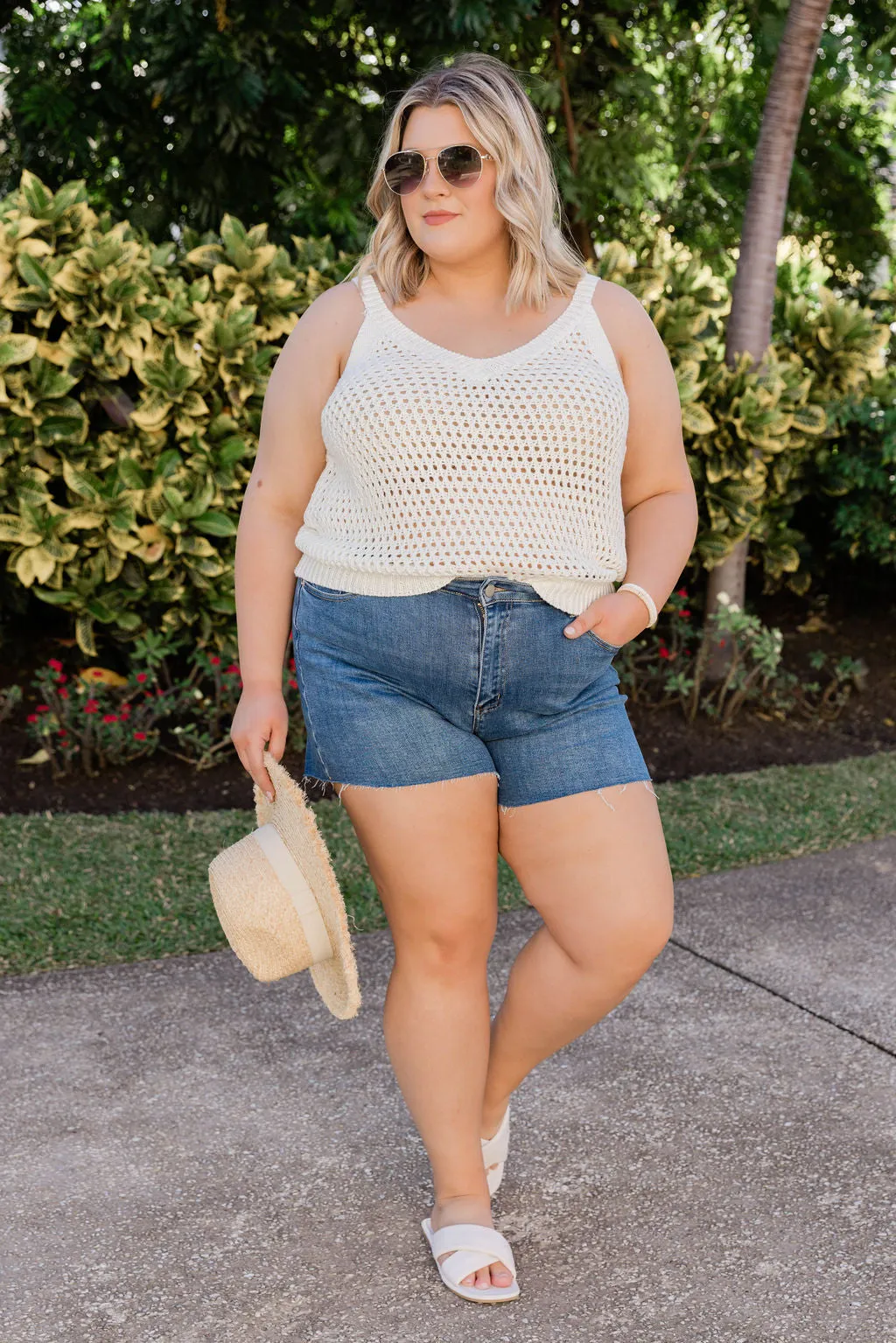 Peaceful And Pretty Cream Crochet Sweater Tank FINAL SALE