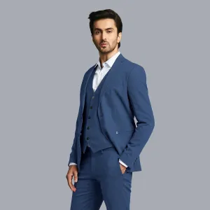 Petrol blue Premium plain Super 140's blended wool suiting fabric-D17273