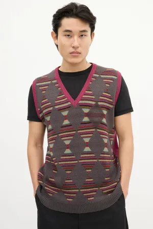 Purple & Multi Striped Argyle Vest