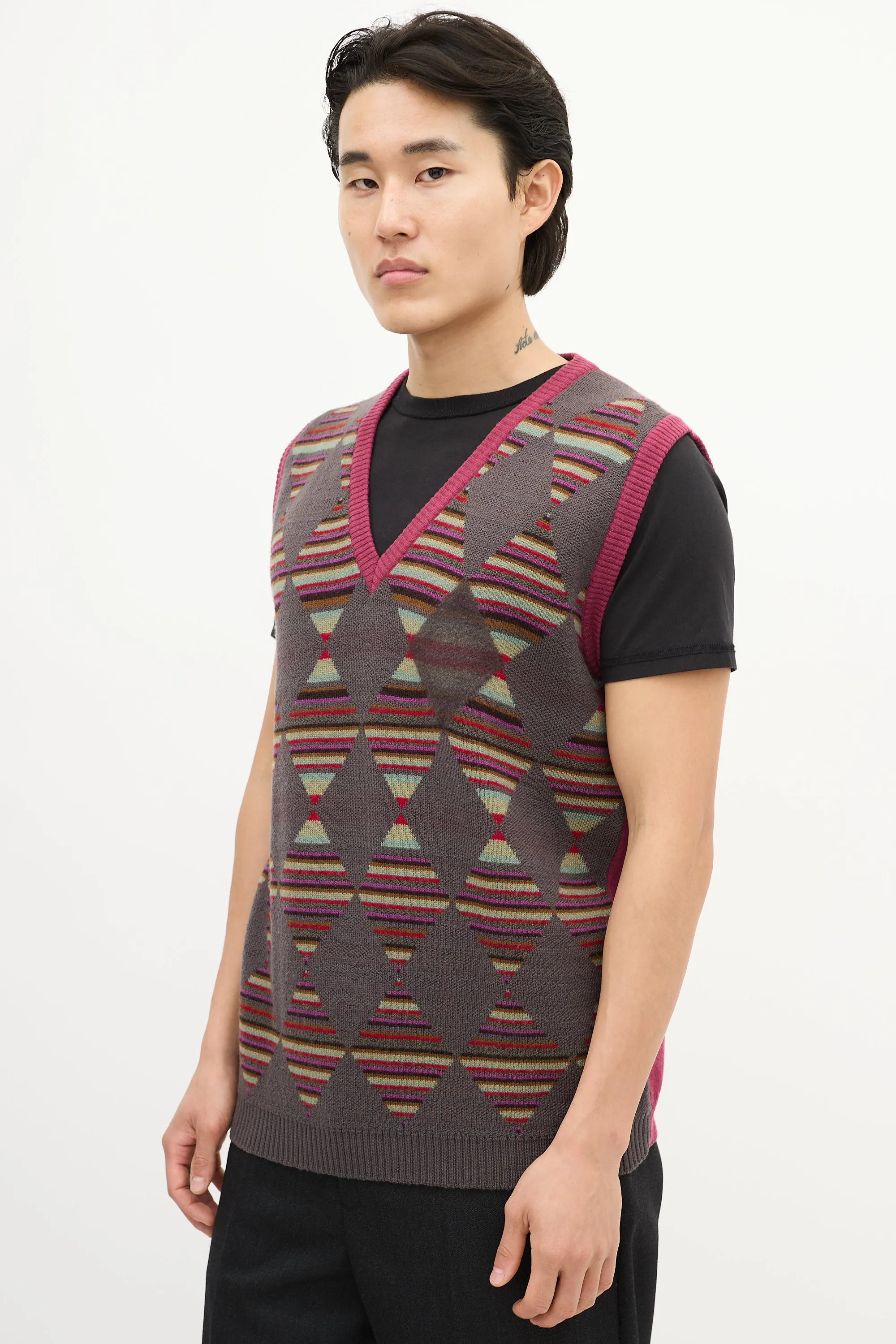 Purple & Multi Striped Argyle Vest